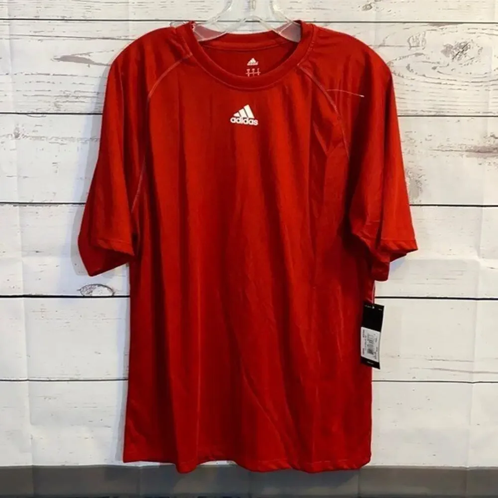 Adidas Tee Shirt Top Mens Small Red Short Sleeve Climate Crew Logo Basic‎